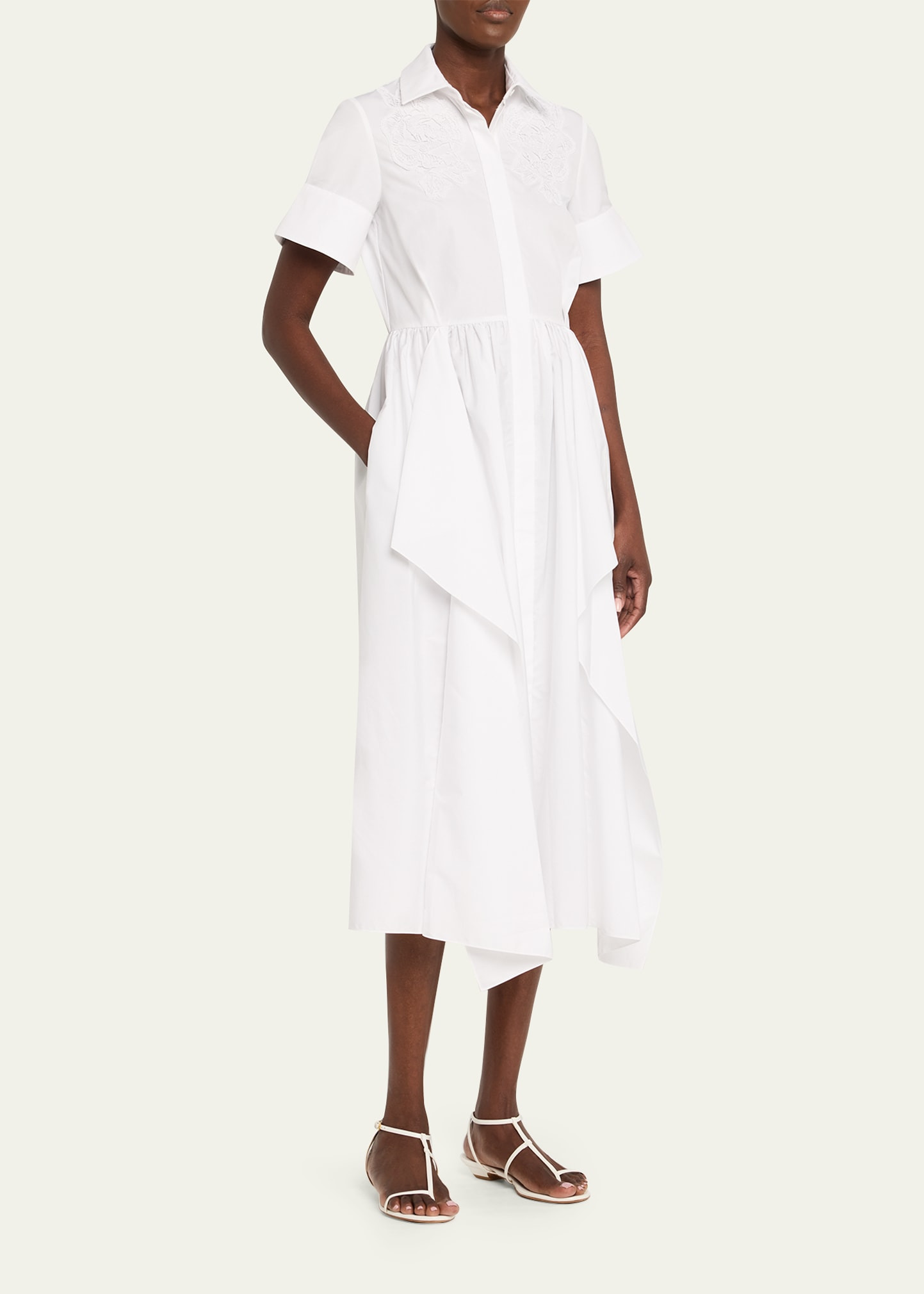 Embroidered Short-Sleeve Midi Shirtdress - 4