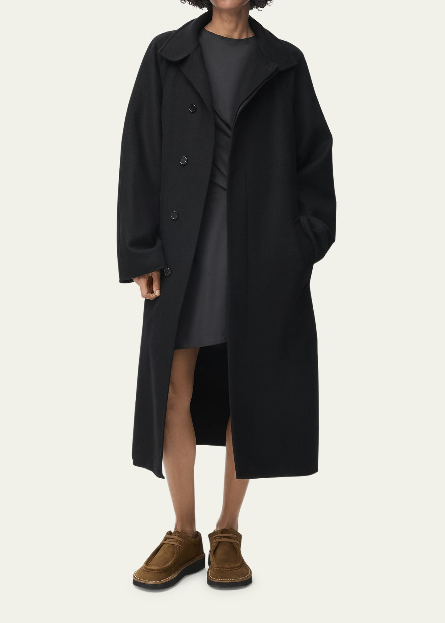 High-Neck Belted Wool-Cashmere Outer Coat - 2