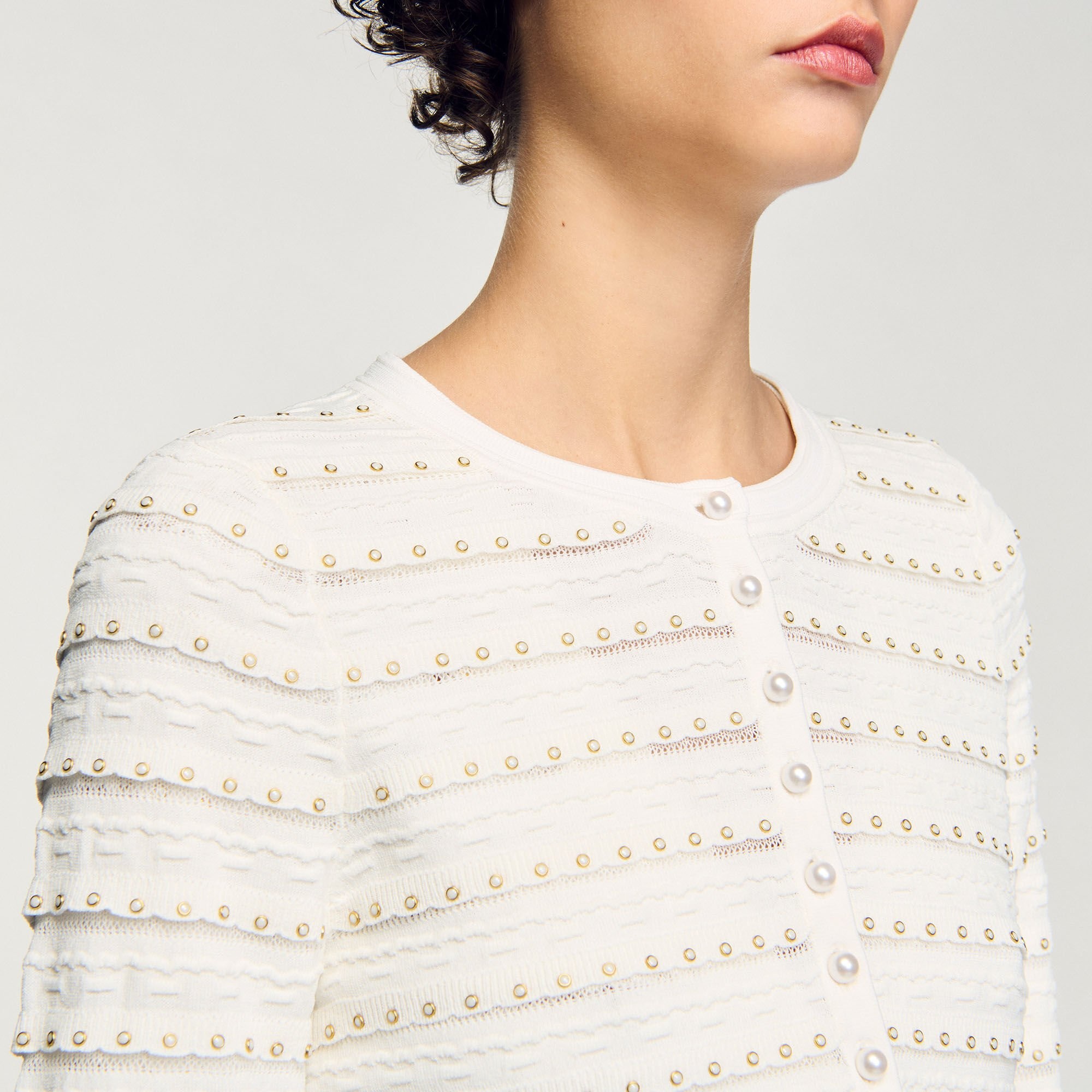 CROPPED CARDIGAN WITH PEARL BUTTONS - 3