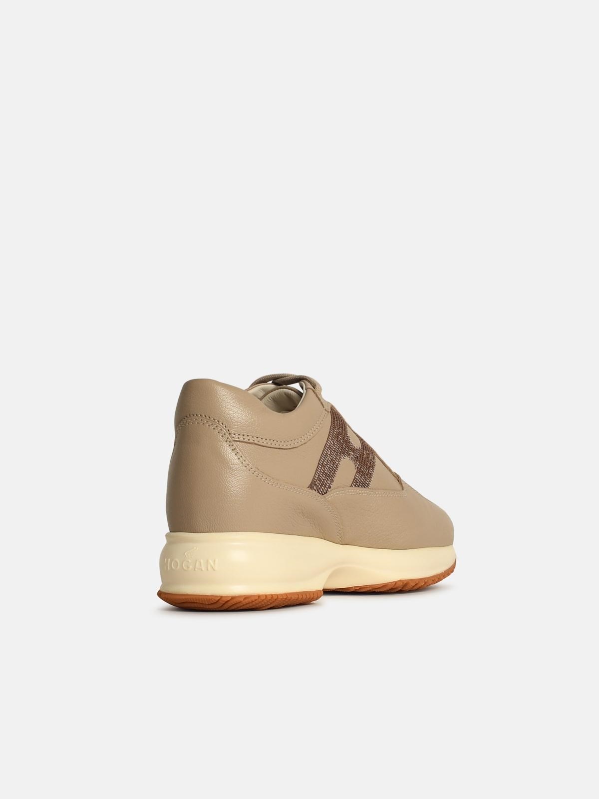 'INTERACTIVE' BEIGE LEATHER SNEAKERS - 3