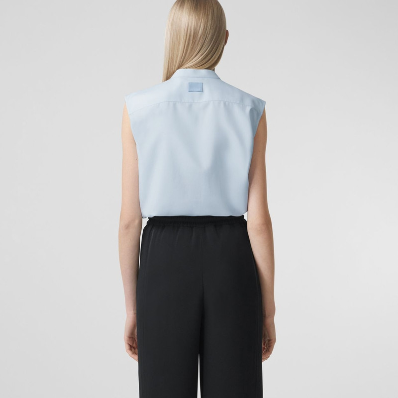 Logo Detail Sleeveless Silk Crepe de Chine Shirt 4