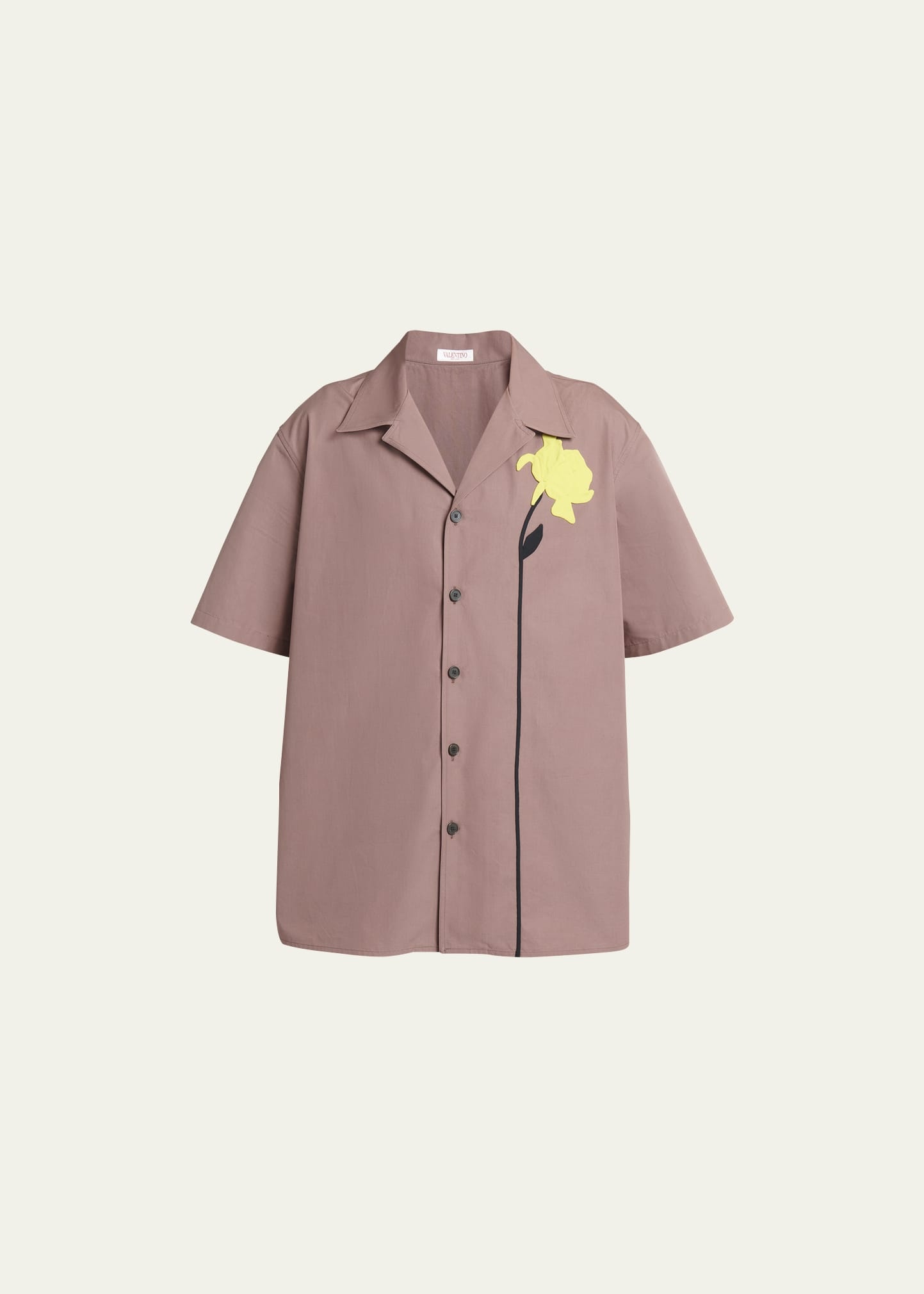 Men's Poplin Flower Embroidery Camp Shirt - 1