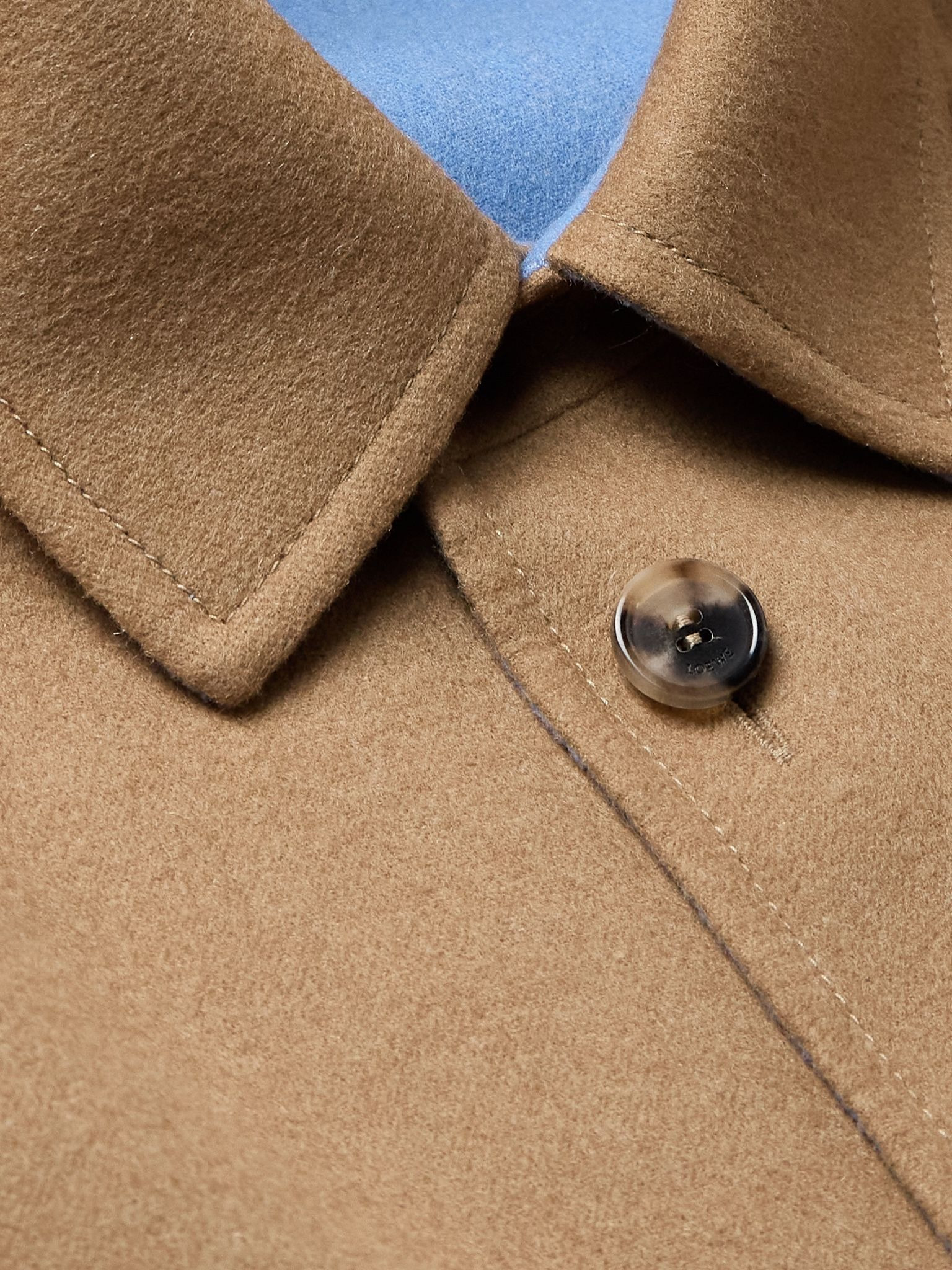Logo-Debossed Leather-Trimmed Brushed Wool and Cashmere-Blend Overshirt Beige - 5