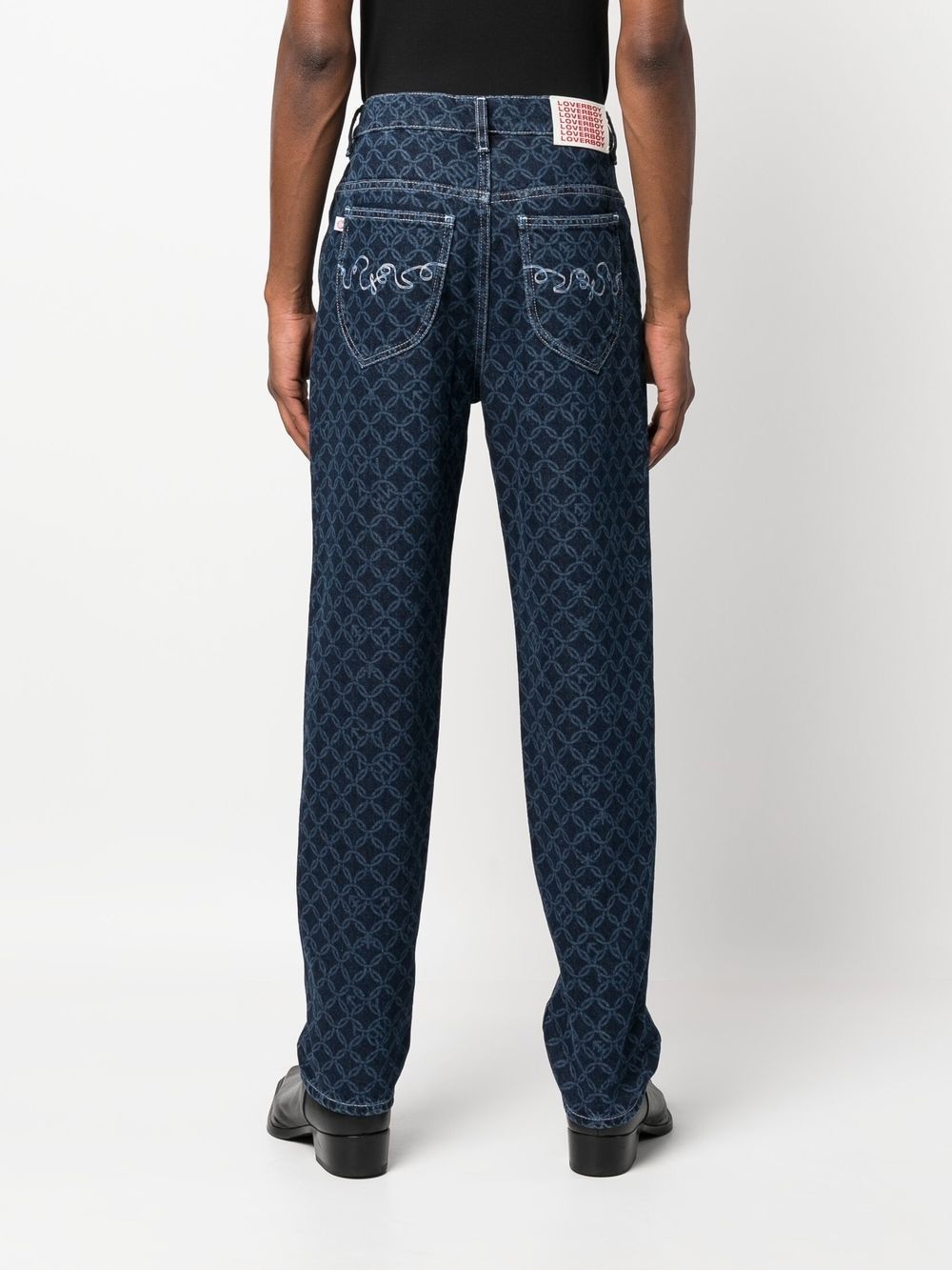geometric-patterned straight leg jeans - 4