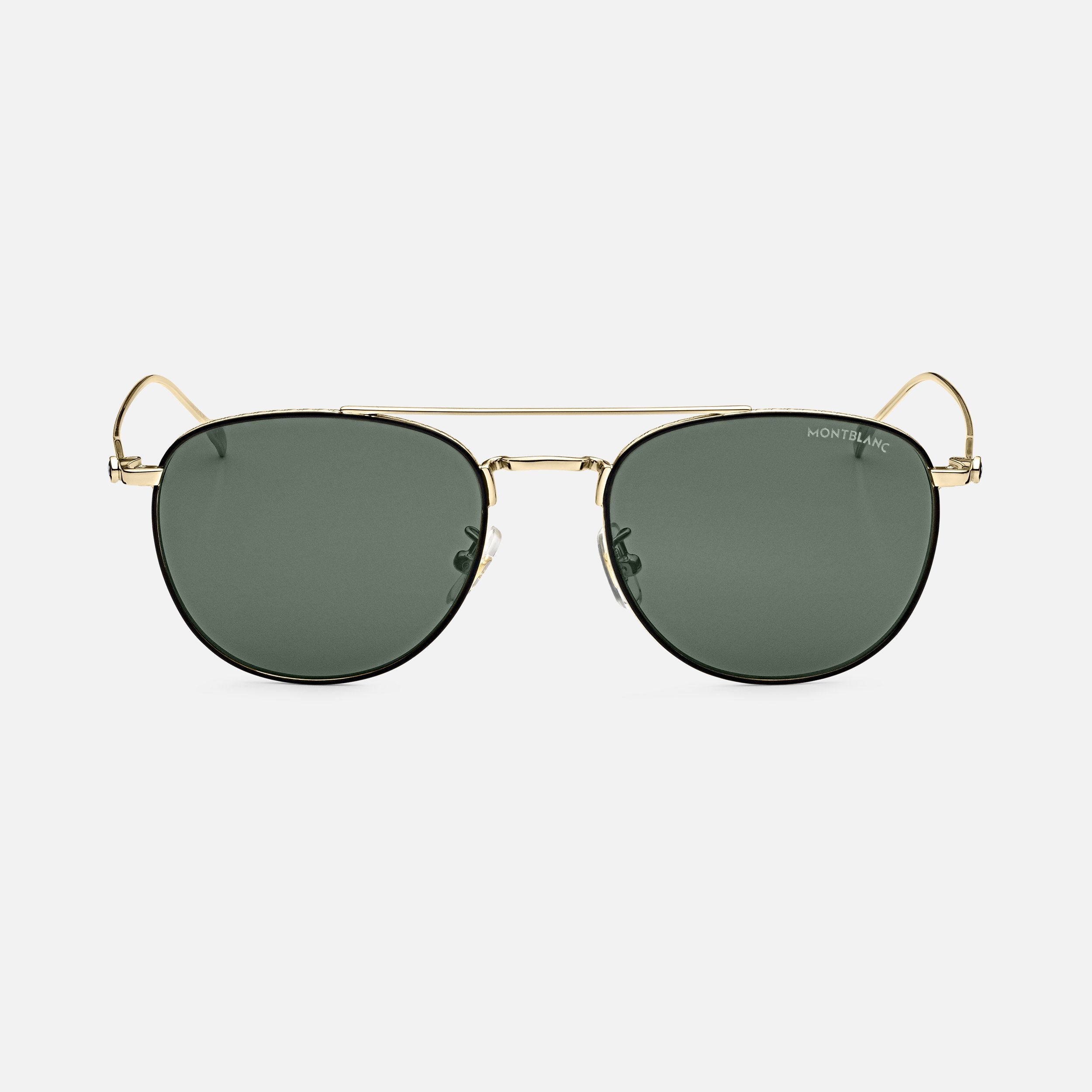 Round Sunglasses with Gold-Colored Metal Frame and Green Lenses - 1