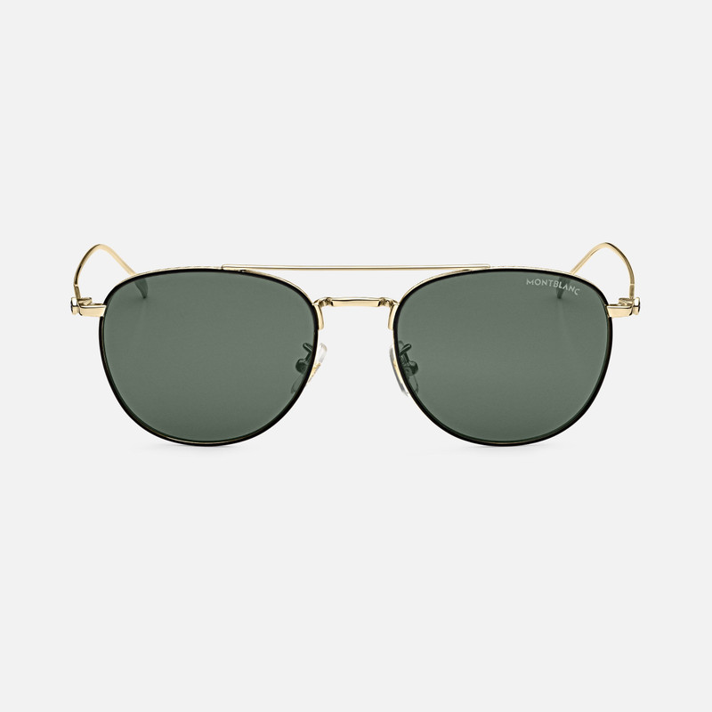 Round Sunglasses with Gold-Colored Metal Frame and Green Lenses 1