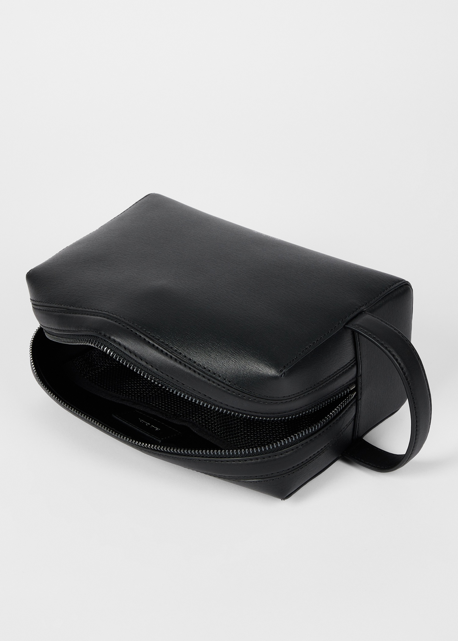 Black Straw-Grain Embossed Leather Wash Bag - 2