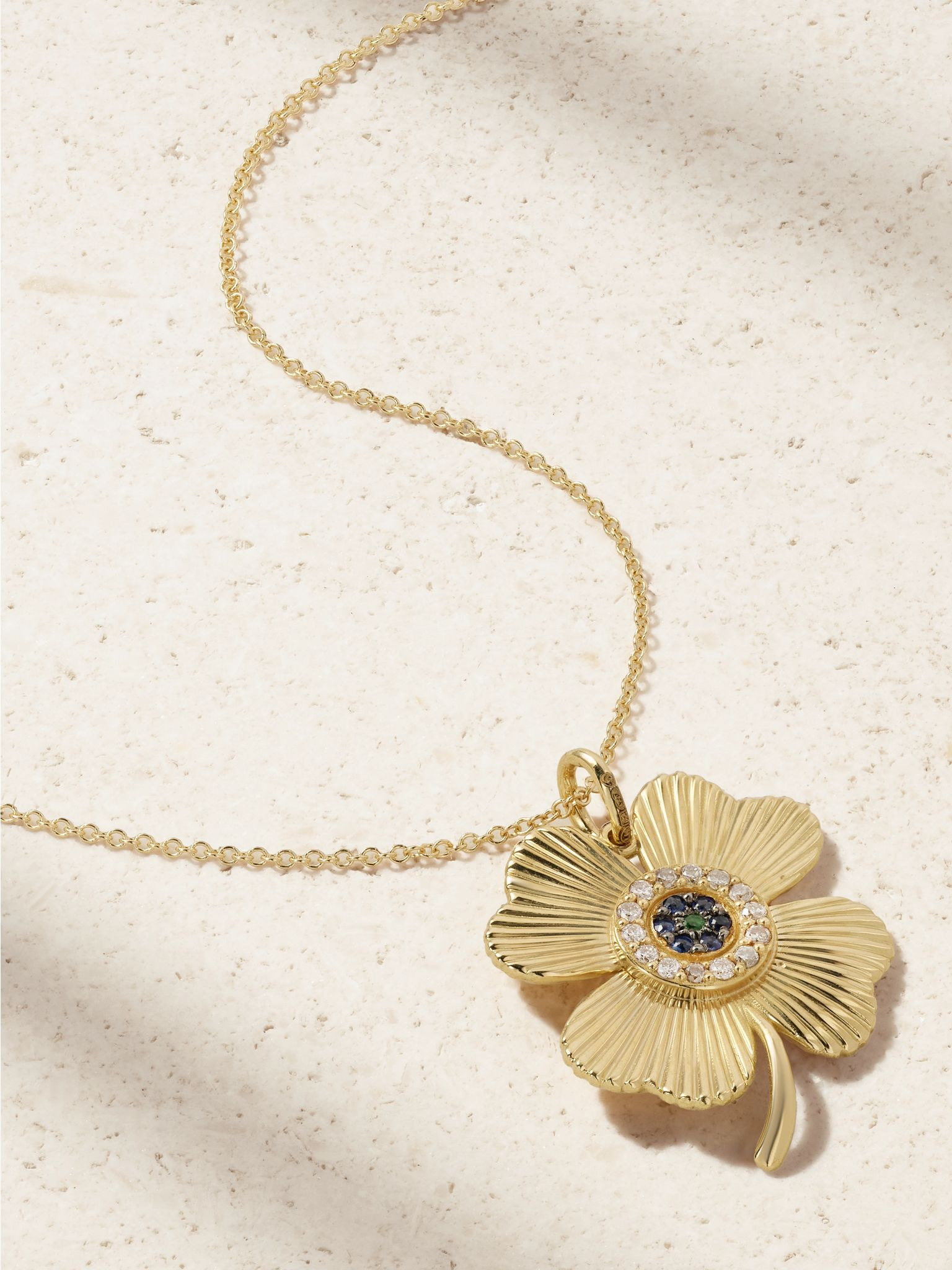Lucky Clover 18-karat gold multi-stone necklace Gold - 1