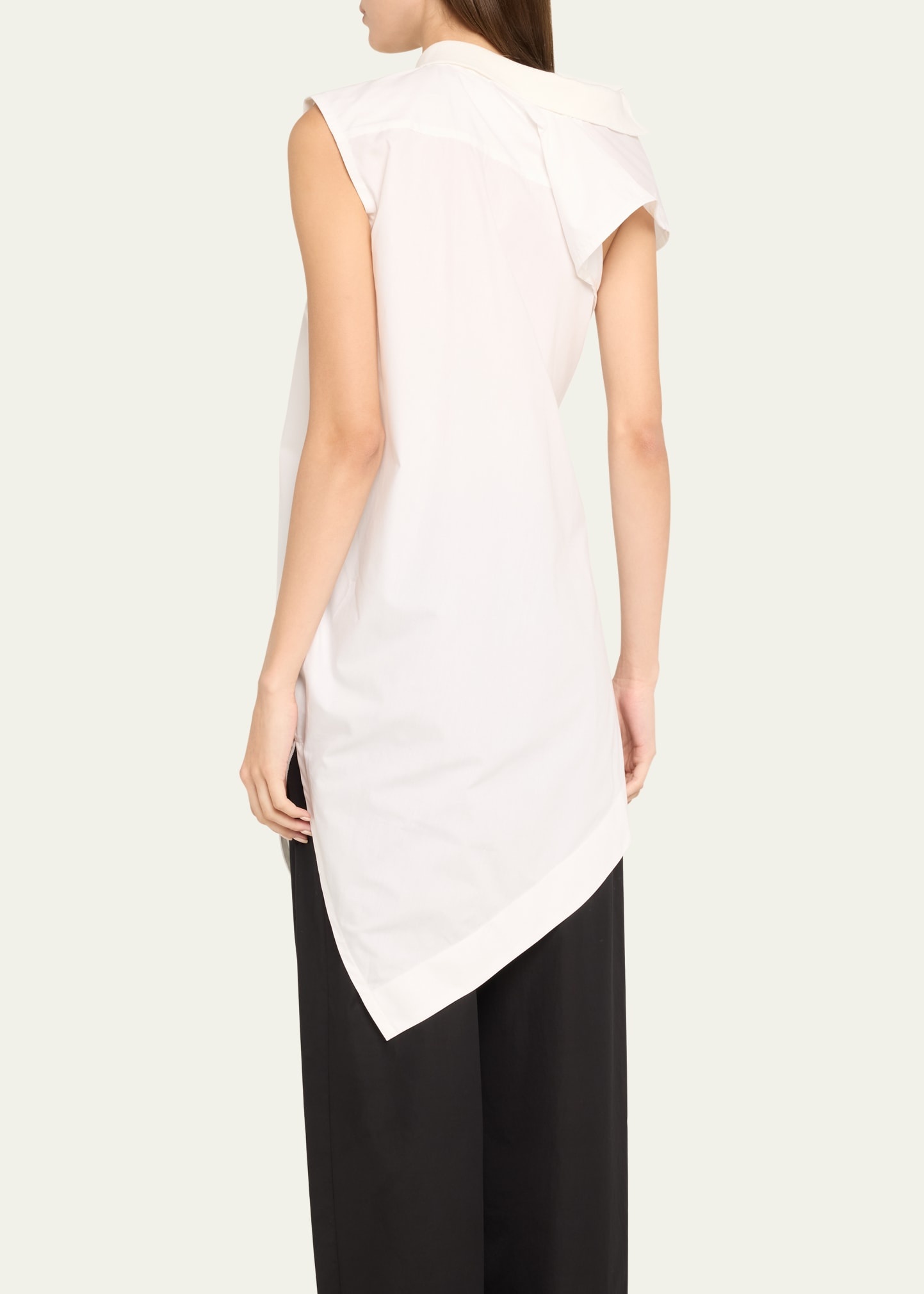 Asymmetric Off-The-Shoulder Poplin Tunic Shirt - 3