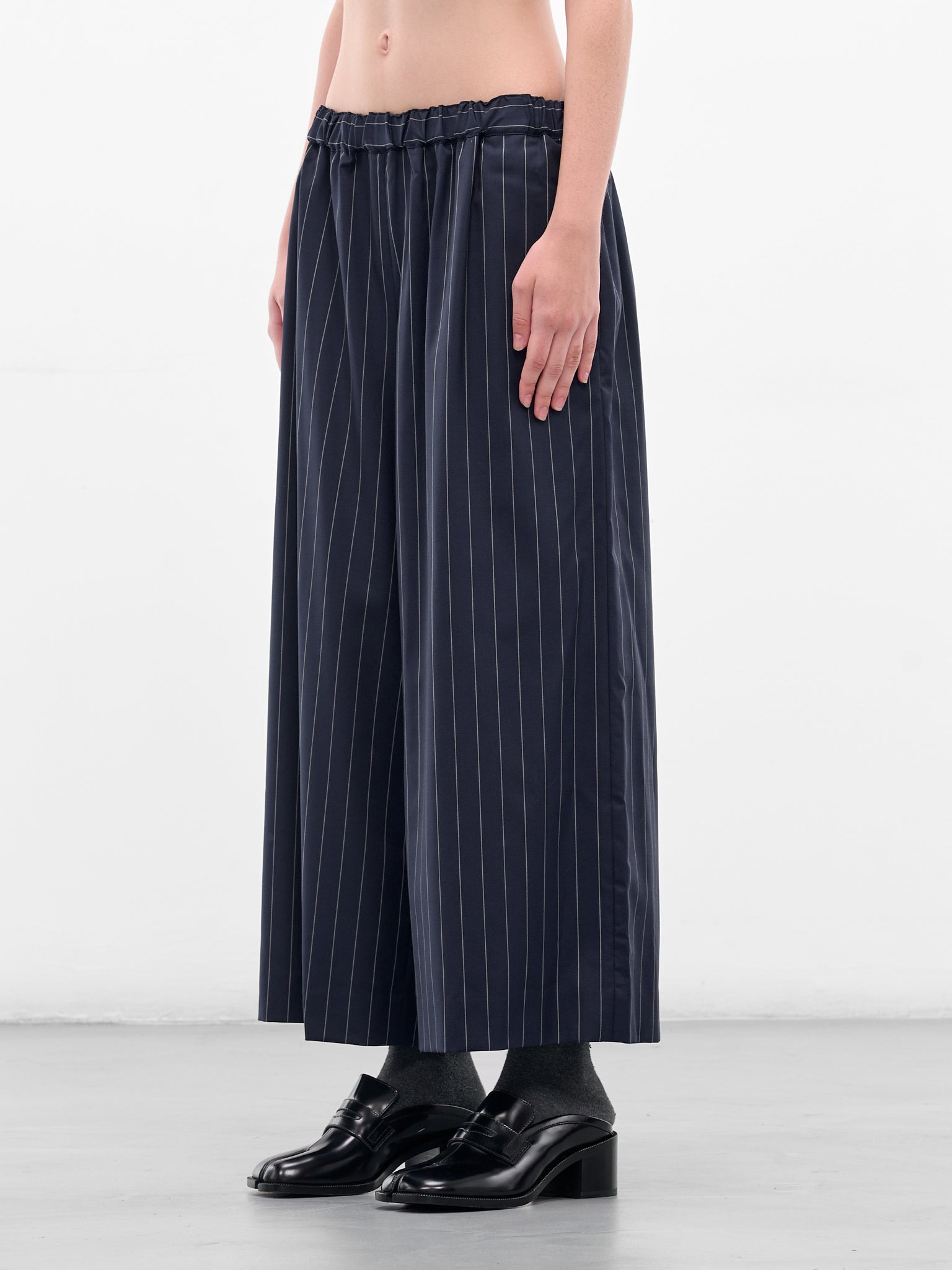 Navy Pinstripe Elasticated Baggy Trousers - 2