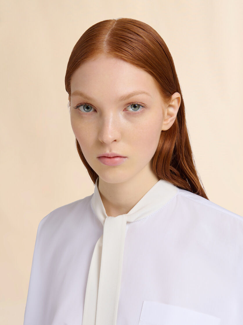 WHITE ORGANIC POPLIN SHIRT WITH BOW - 4