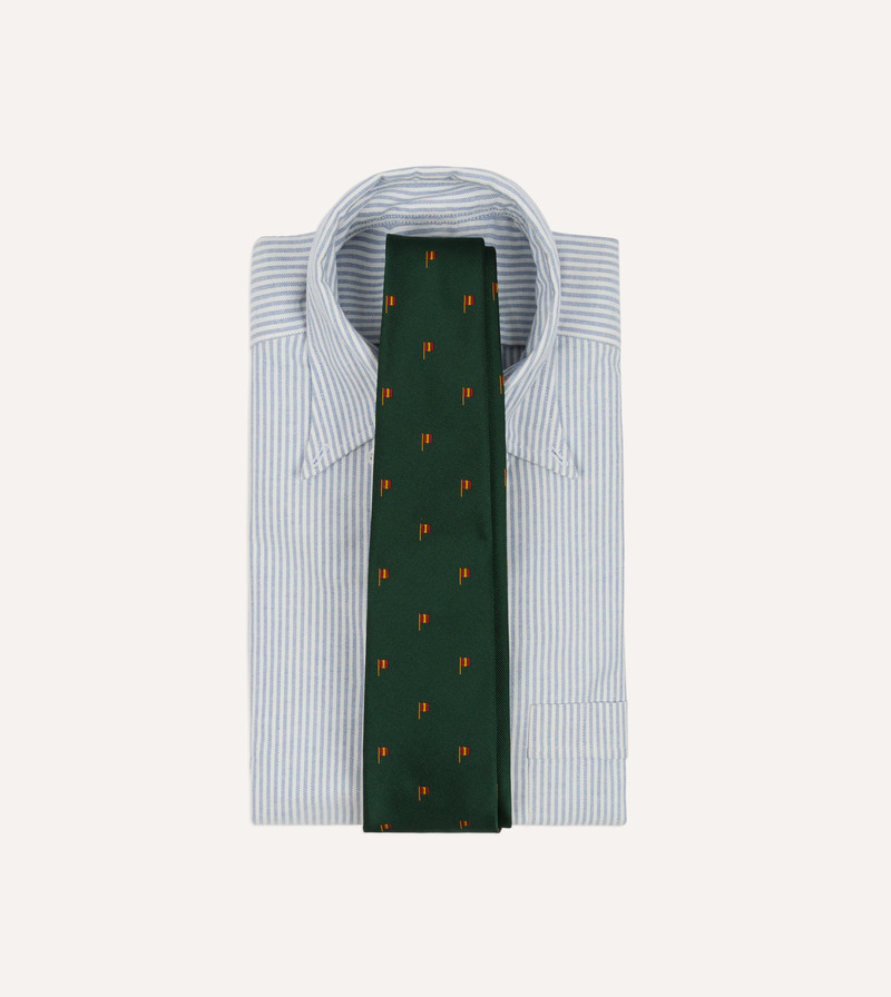 Drake's Green Flag Motif Repp Silk Tipped Tie outlook