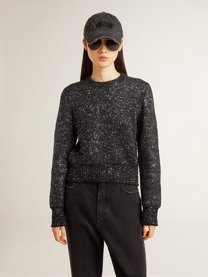 Golden Goose Women's black wool blend cropped sweater with all-over sequins outlook