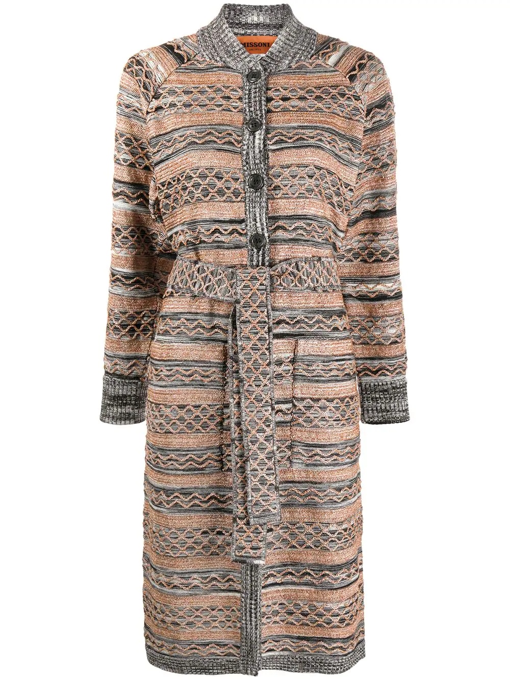 patterned mid-length cardi-coat - 1