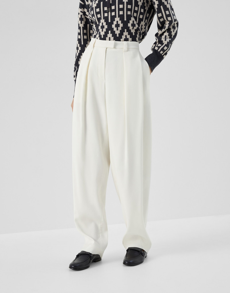 Viscose and virgin wool gabardine relaxed slouchy trousers with monili 1