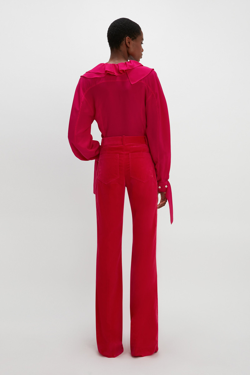 Deep V Ruffled Blouse in Fuschia 4