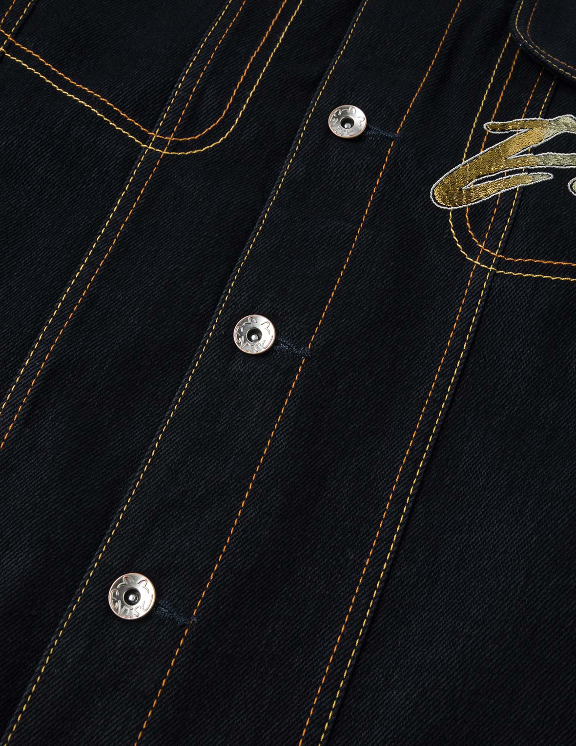 Brushstroke Daicock Print with Logo Embroidery Loose Fit Denim Jacket - 8