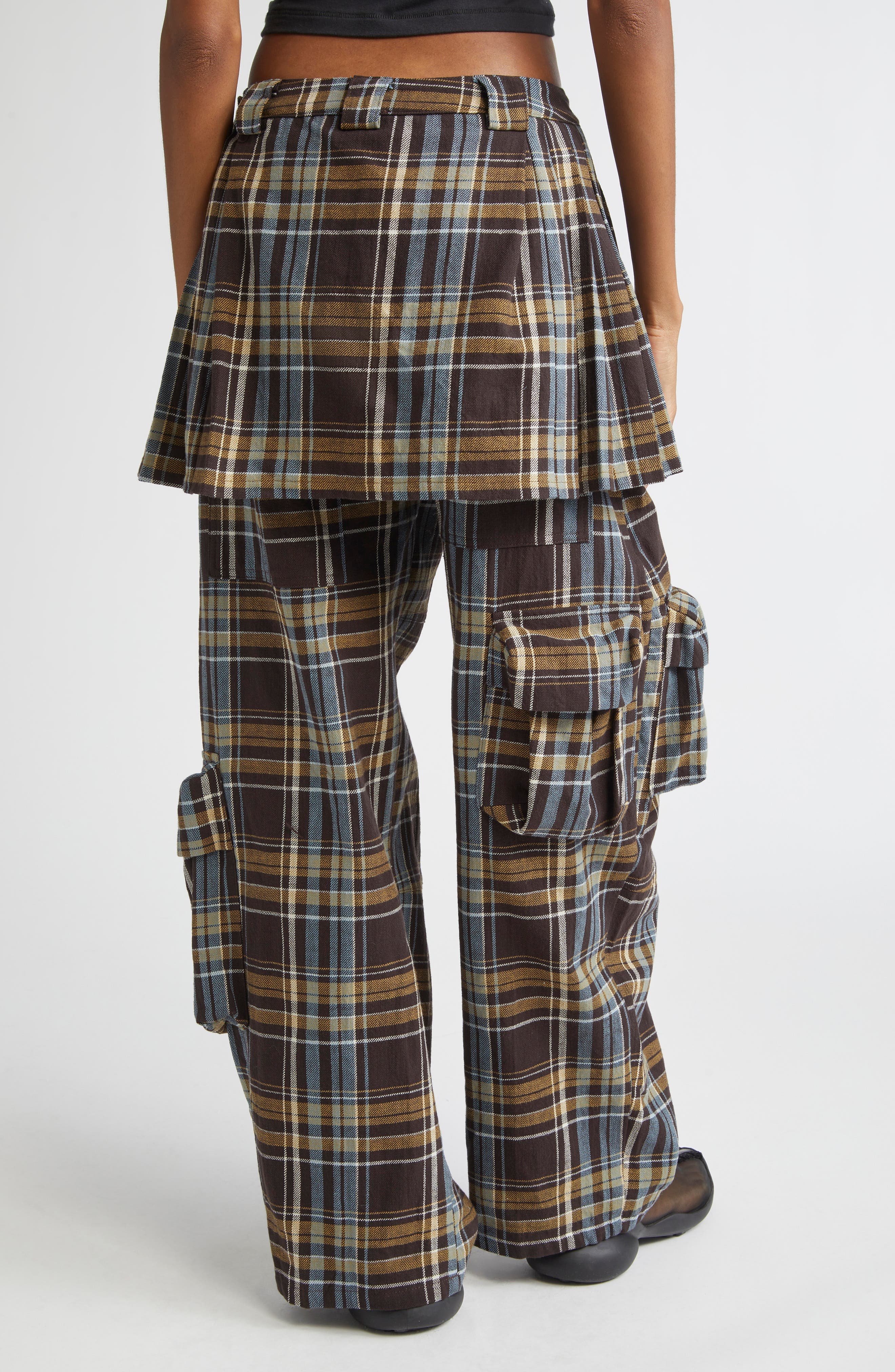 Collina Strada Lawn Plaid Skirt Overlay Cargo Pants in Loam Plaid at Nordstrom - 2