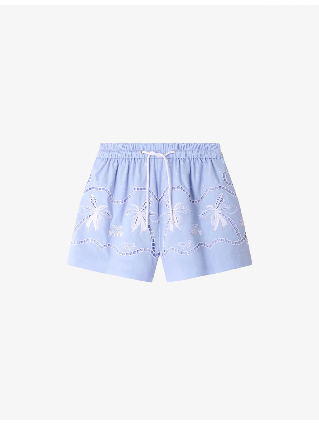 Embroidered Drawstring-Waist Cotton Shorts - 1