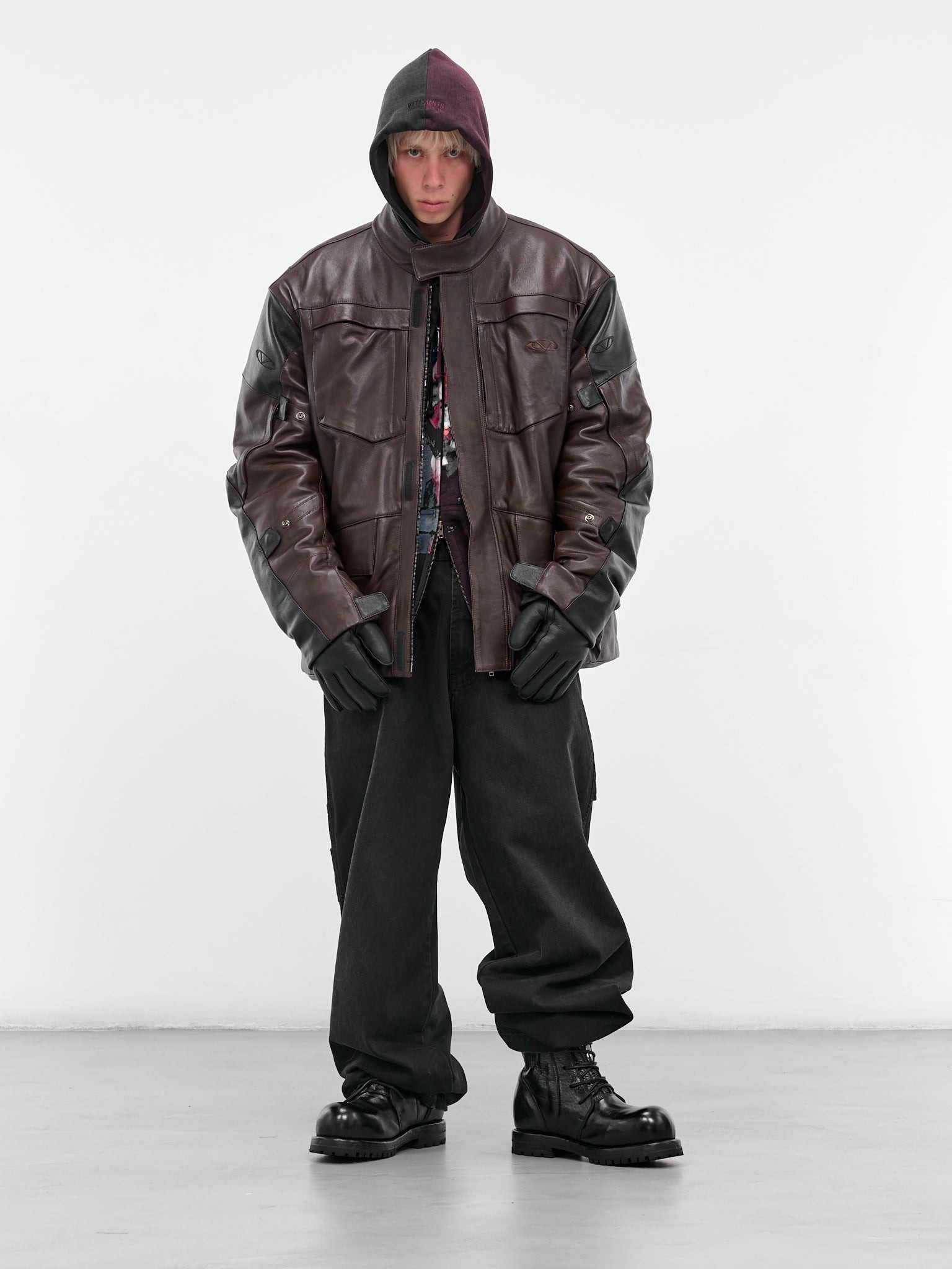 Brown Leather Biker Parka Jacket - 6