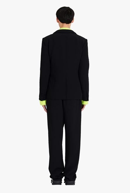 Black satin blazer with neon yellow collar - 3