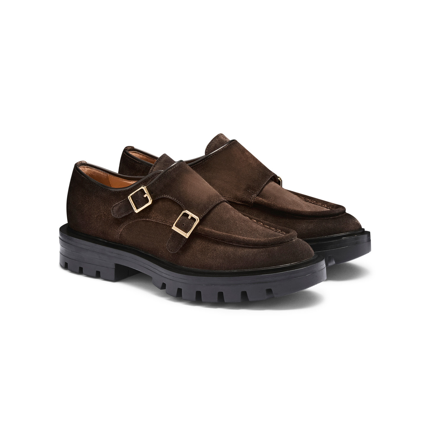 Women's dark brown suede double-buckle shoe - 2