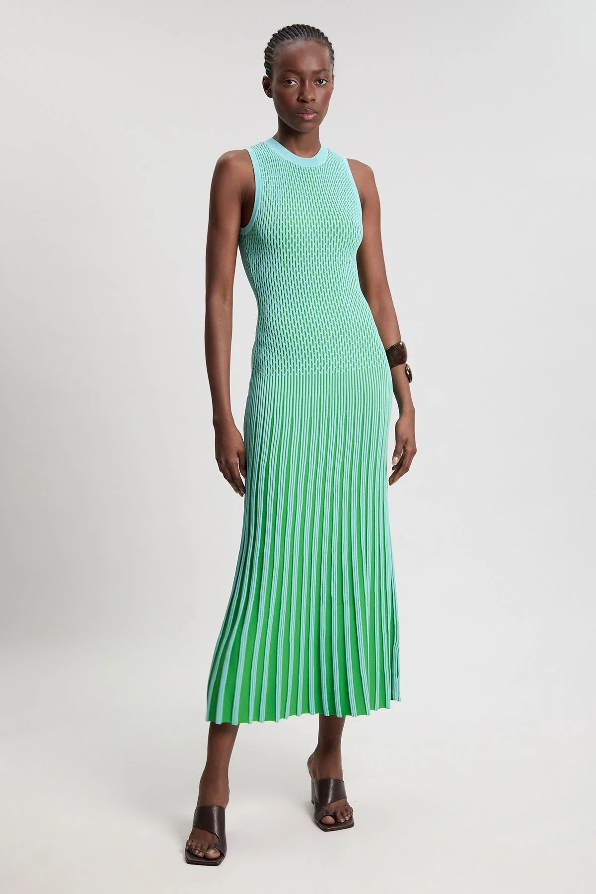 Petite Knit Stripe Stitch Detail Sleeveless Midi Dress - 1
