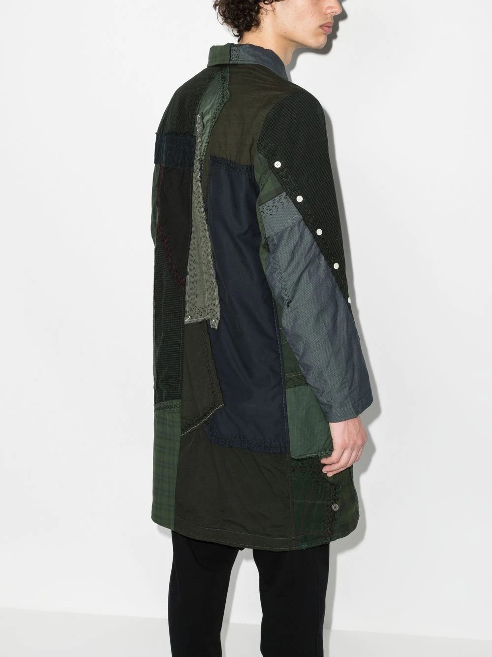 patchwork-effect mid-length coat - 3