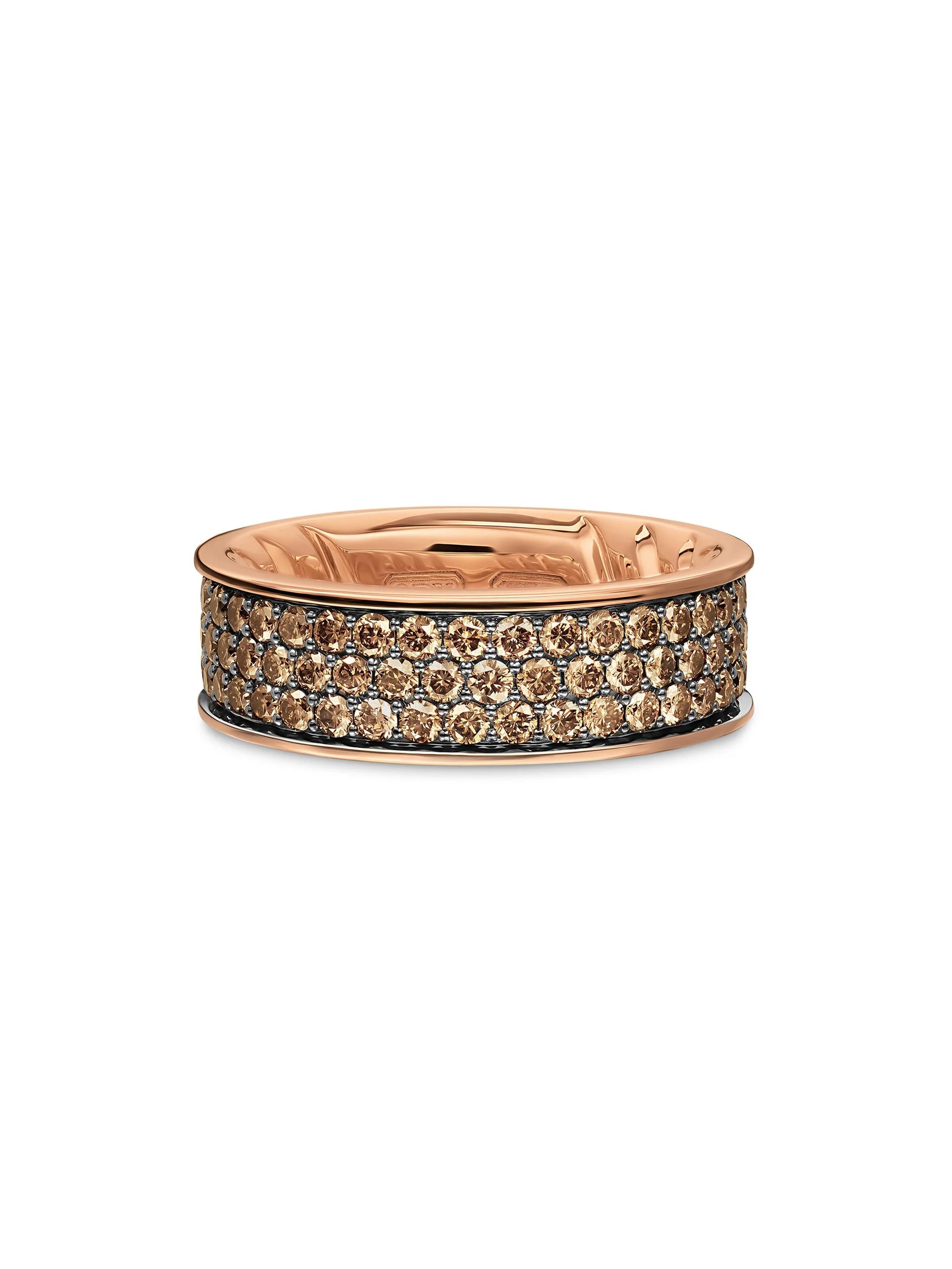Men's Streamline Band Ring in 18K Rose Gold - Cognac Diamond - 1