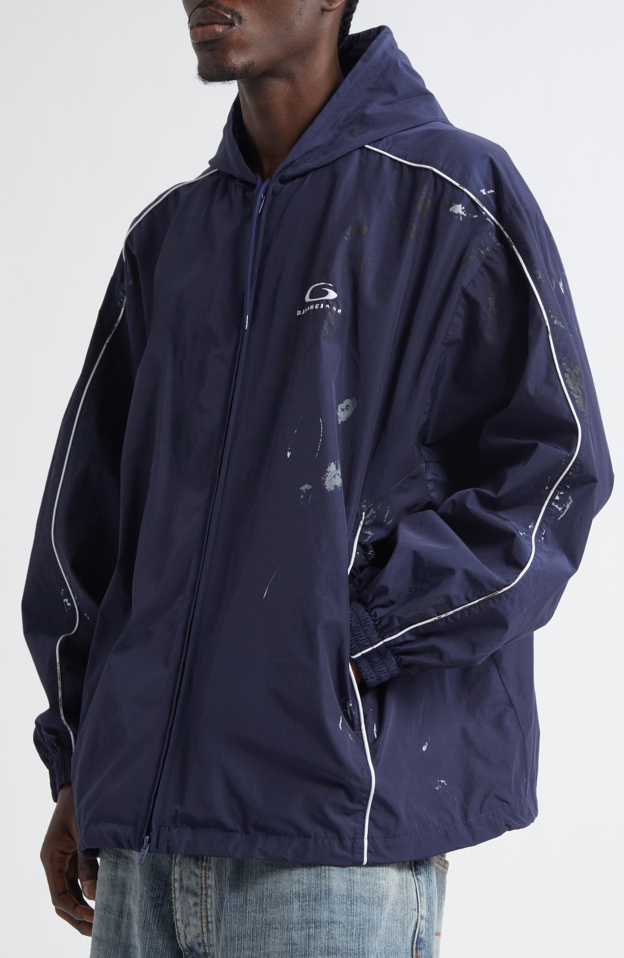Balenciaga Paint Splatter Track Jacket in 4140 Marine Blue at Nordstrom - 4
