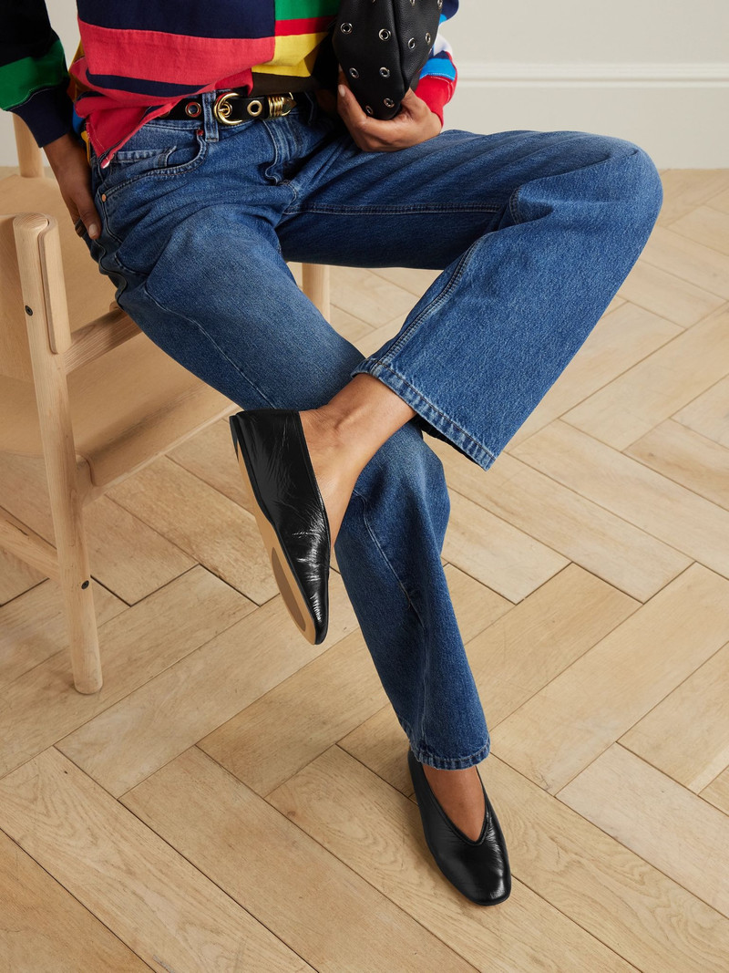 LE MONDE BÉRYL Luna crinkled-leather ballet flats Black outlook