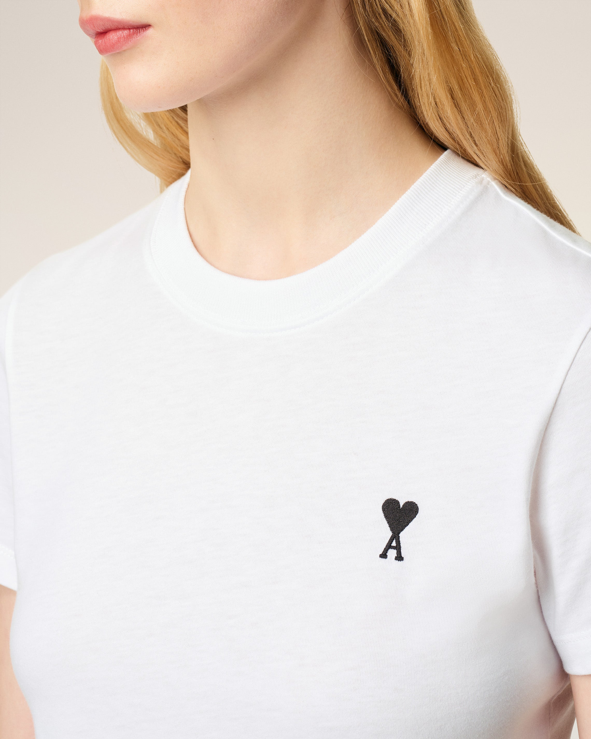 WHITE COTTON CROPPED AMI DE COEUR T-SHIRT - 4