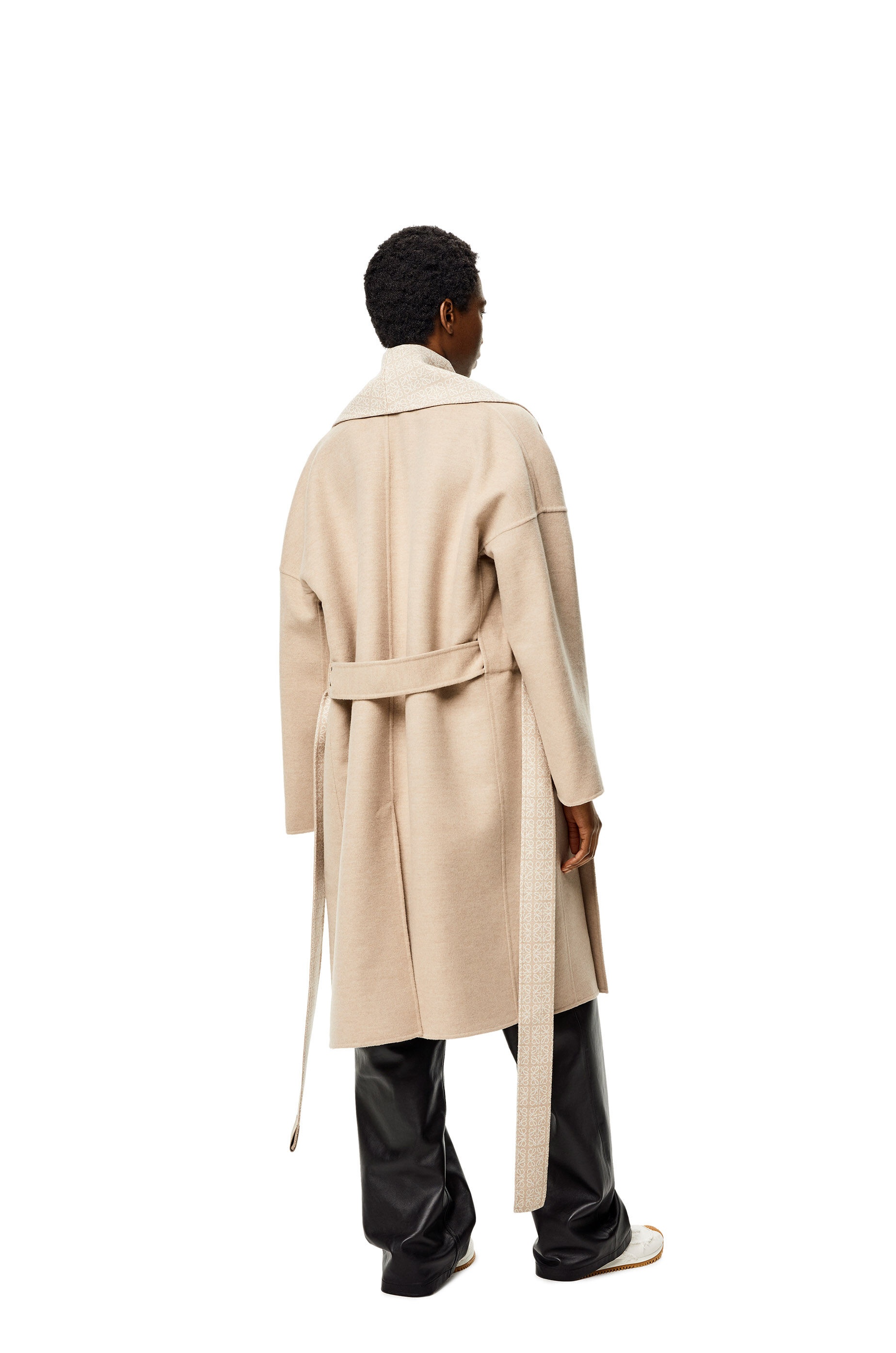 Anagram jacquard belted coat in wool - 4
