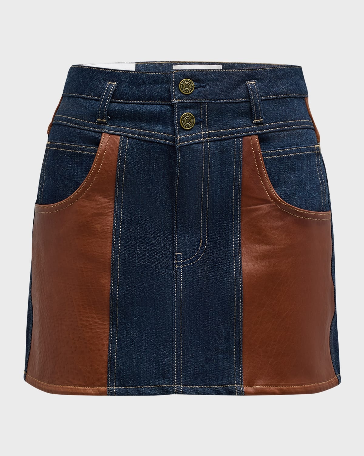 Atelier Denim and Leather Mini Skirt - 1