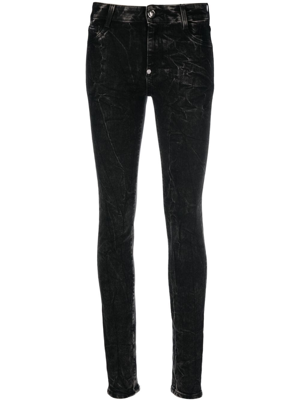 skull-embroidered ripped skinny jeans - 1