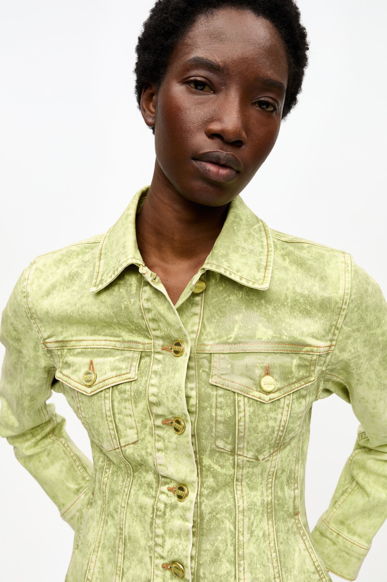YELLOW FOIL OVERDYED DENIM FITTED BLAZER - 5