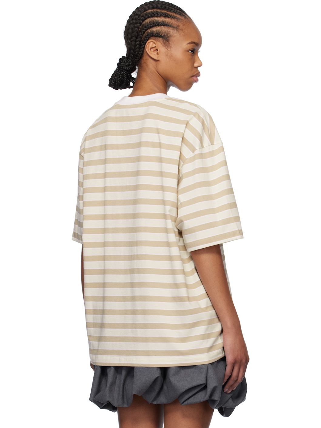 White Striped Boxy Cotton T-shirt - 3