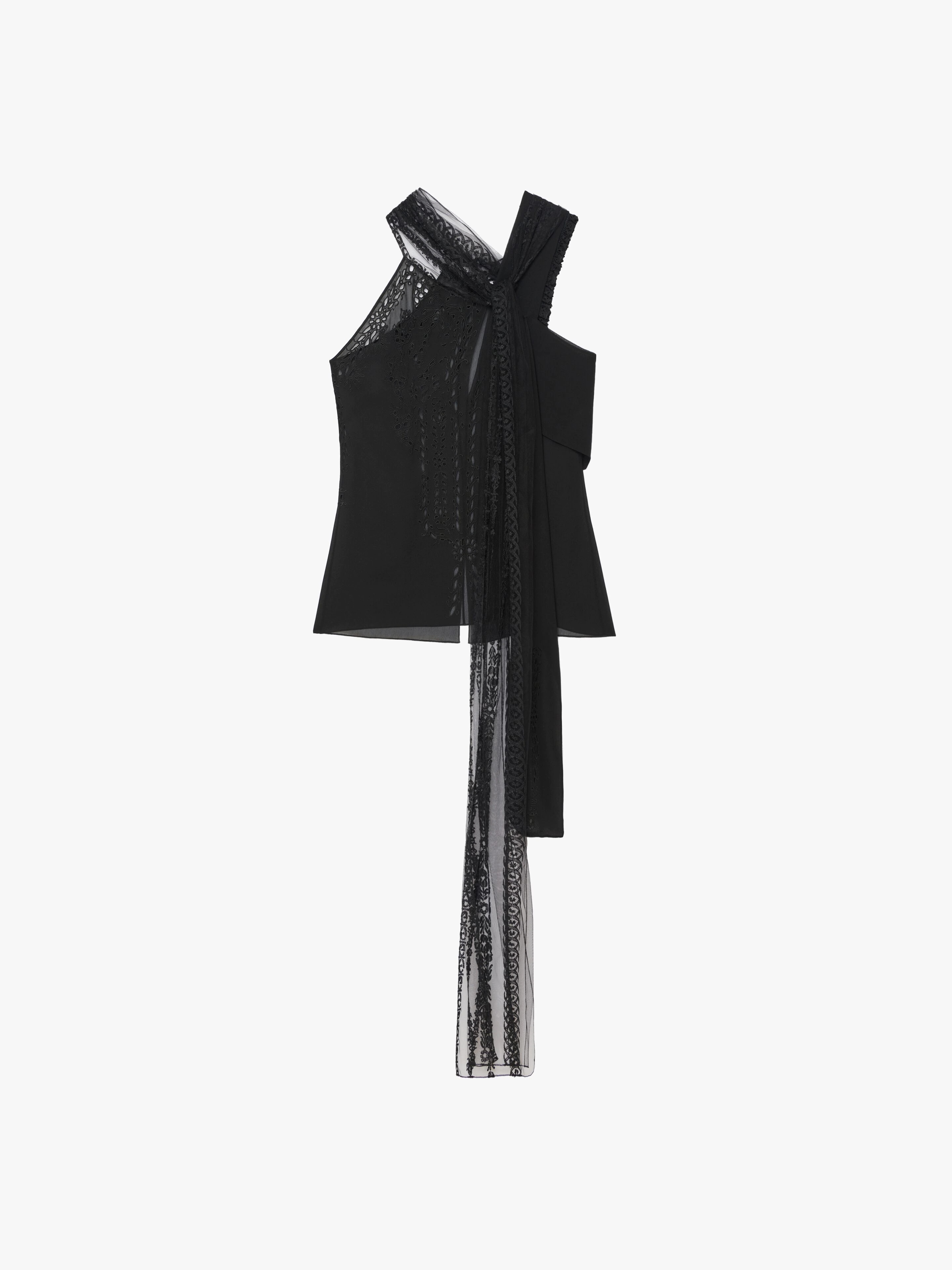 TOP IN EMBROIDERED SILK WITH ASCOT TIE - 1