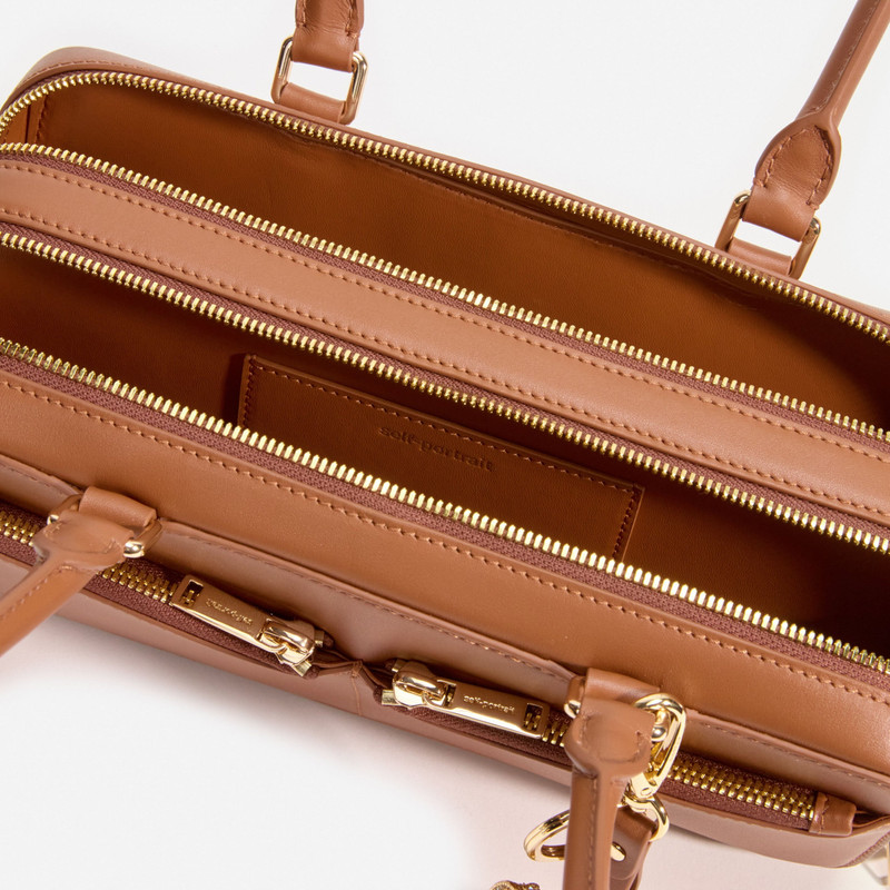 Tan Leather Baguette Shoulder Bag With Charm 4