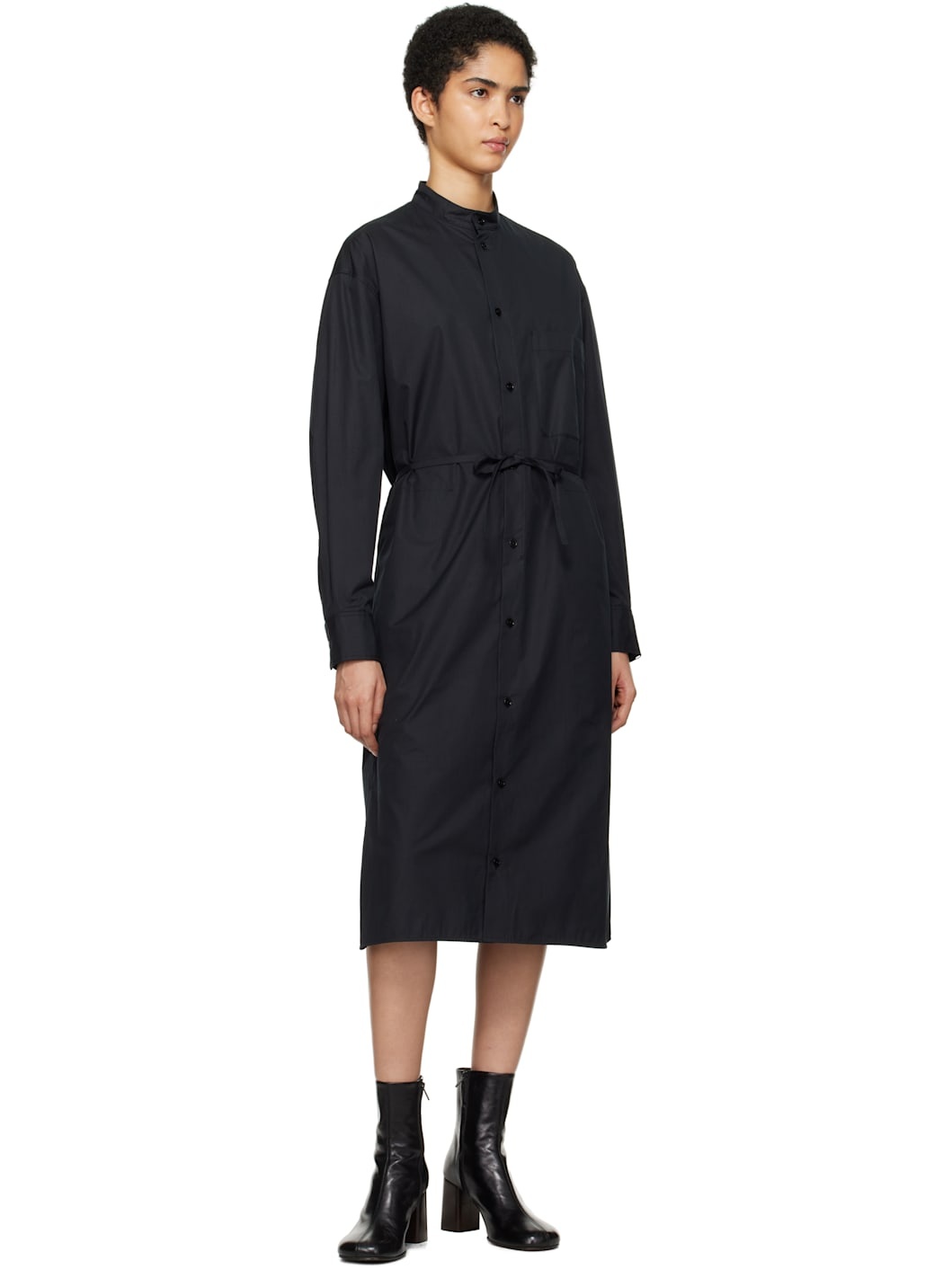 Black Drawstring Shirt Midi Dress - 4