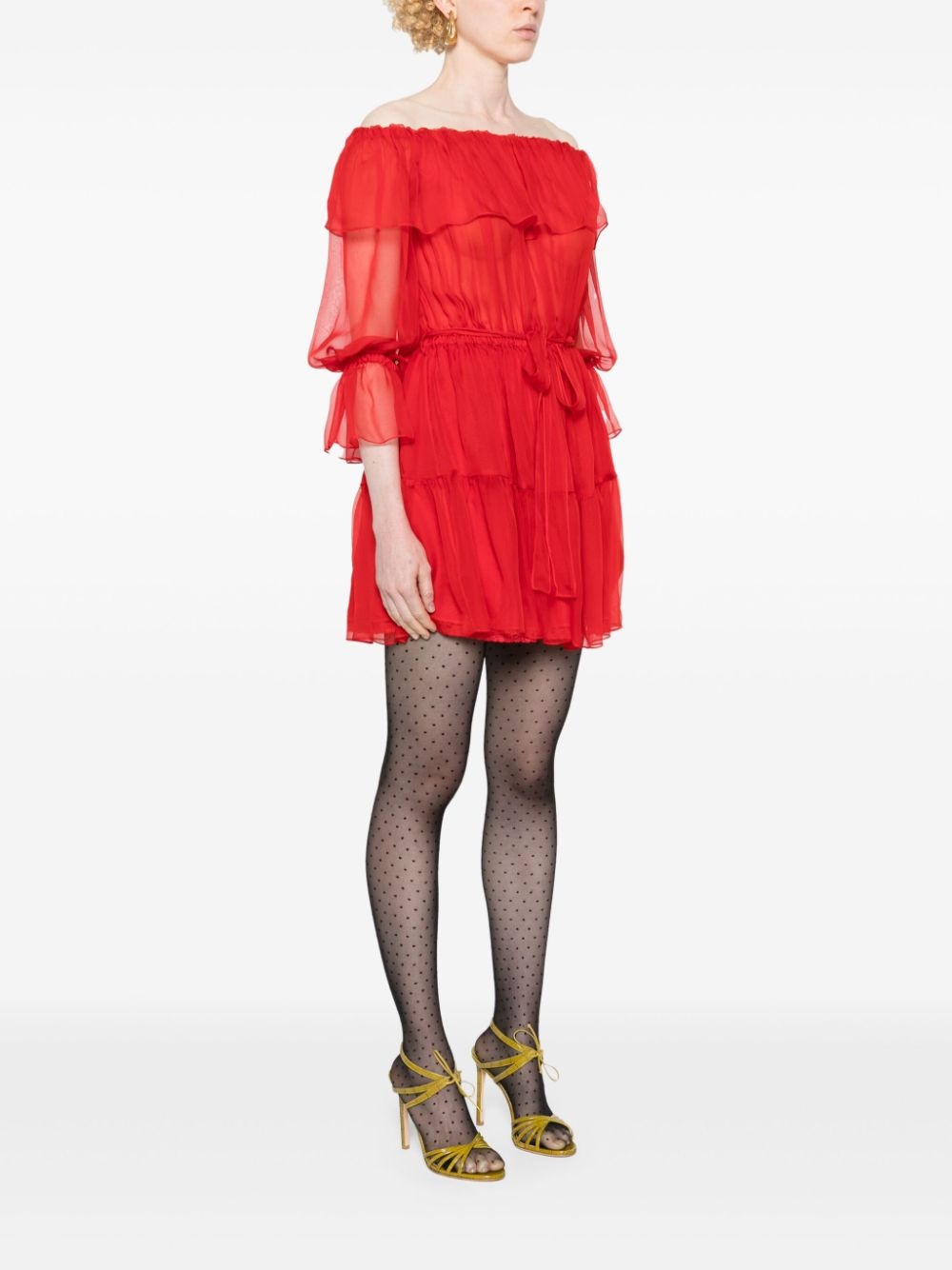 off-shoulder silk-chiffon dress - 3