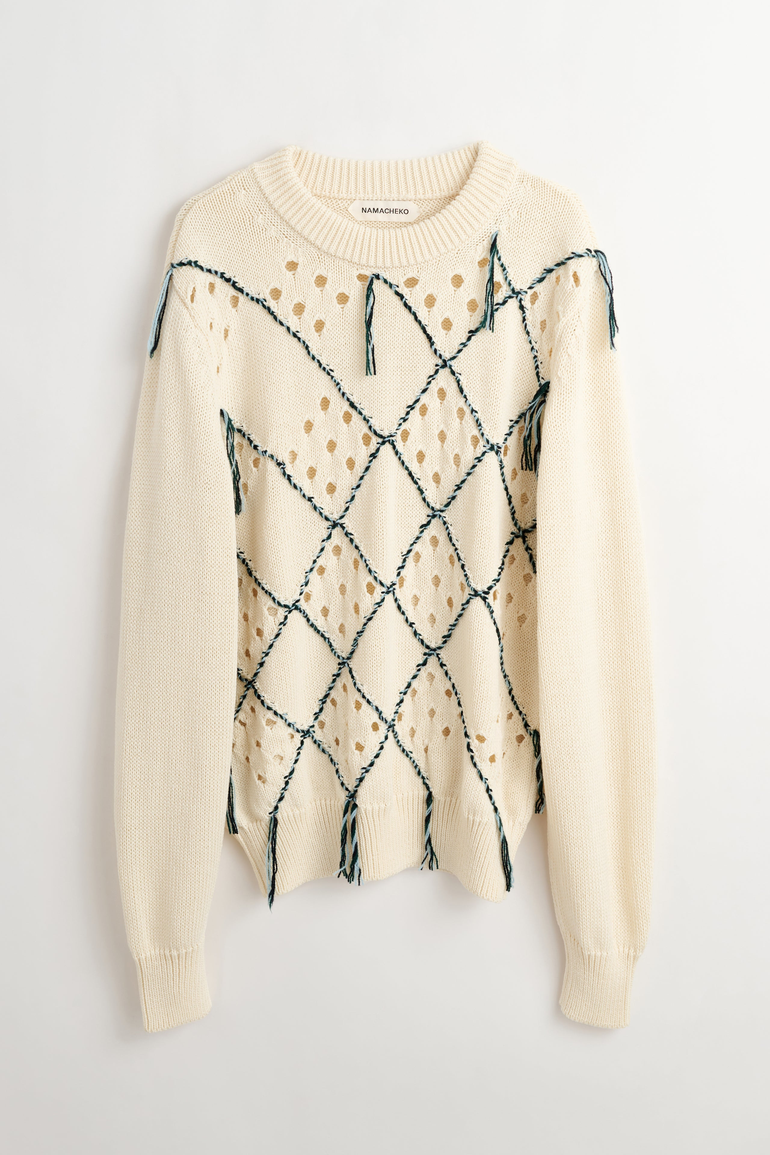 NAMACHEKO INTARSIA QUILT CREWNECK NATURAL - 8