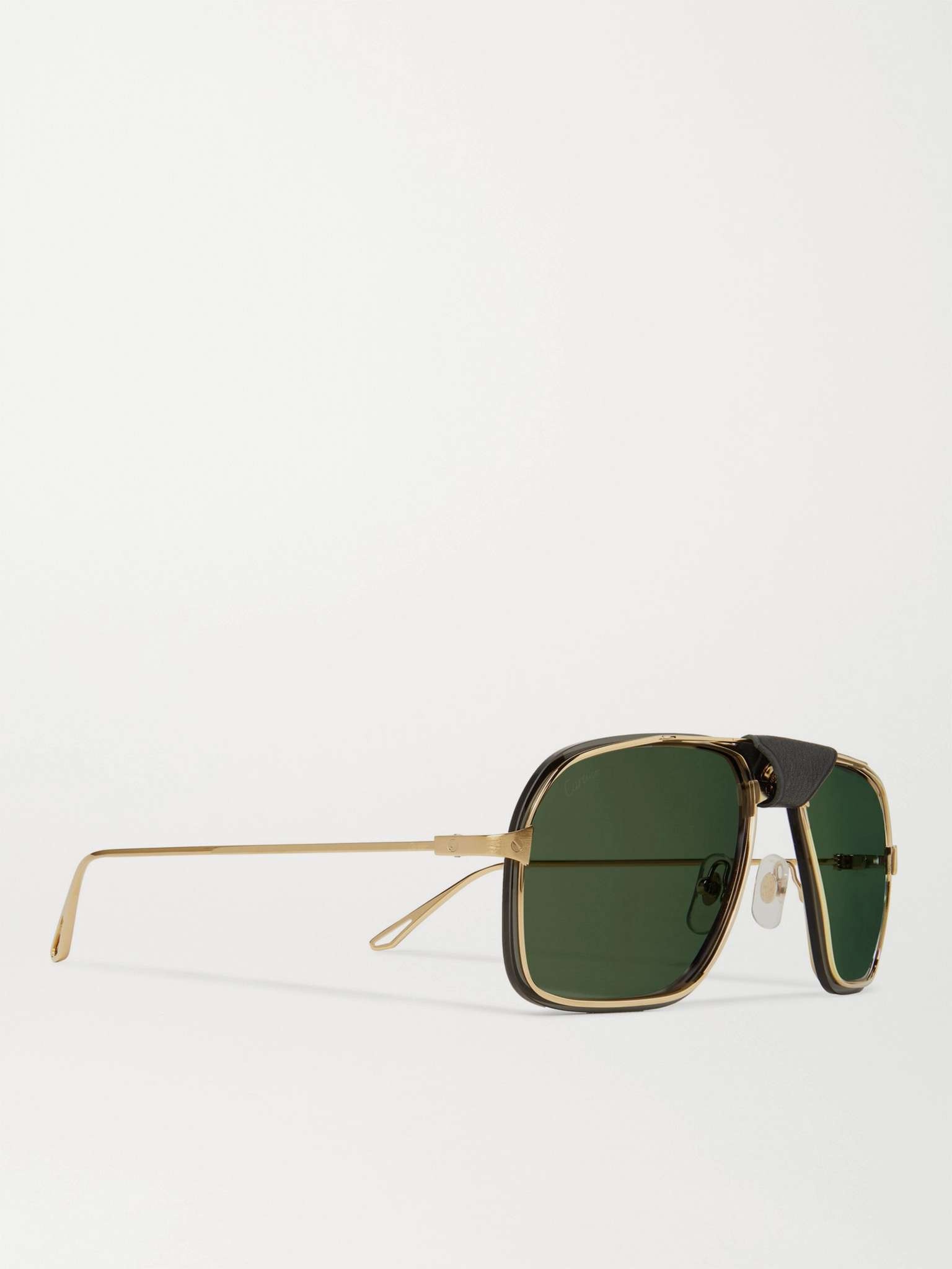 Leather-Trimmed Aviator-Style Gold-Tone Sunglasses - 2