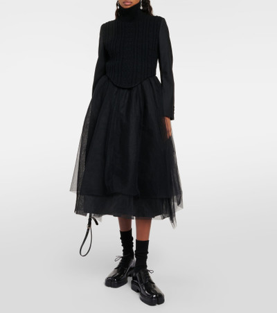 Noir Kei Ninomiya Wool-blend and tulle midi dress outlook