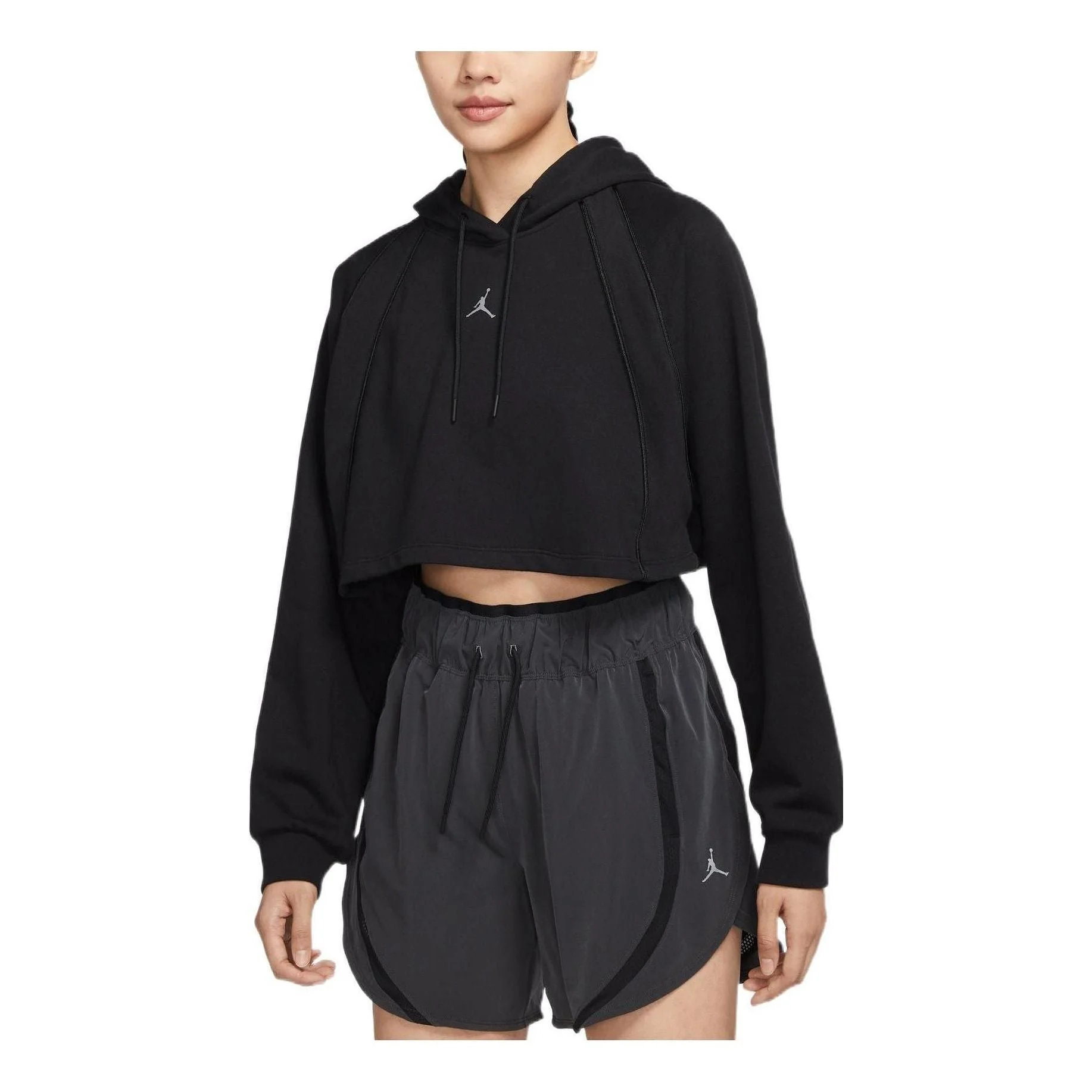 (WMNS) Air Jordan Crop Pullover Fleece Hoodie 'Black' DQ4391-010 - 1