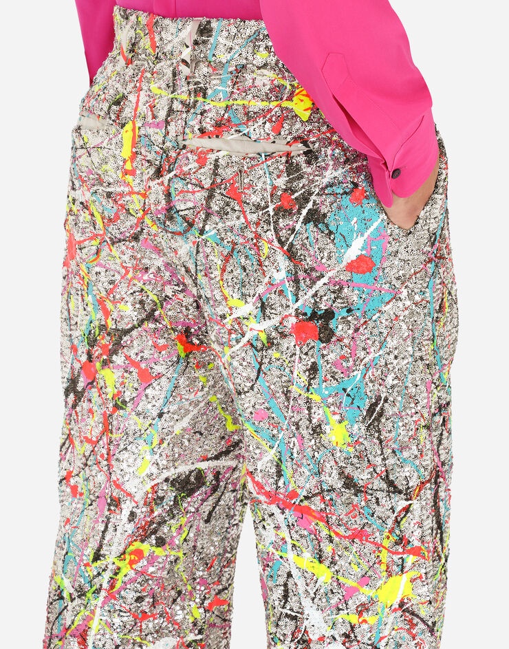 Sequined pants with color splash print - 5