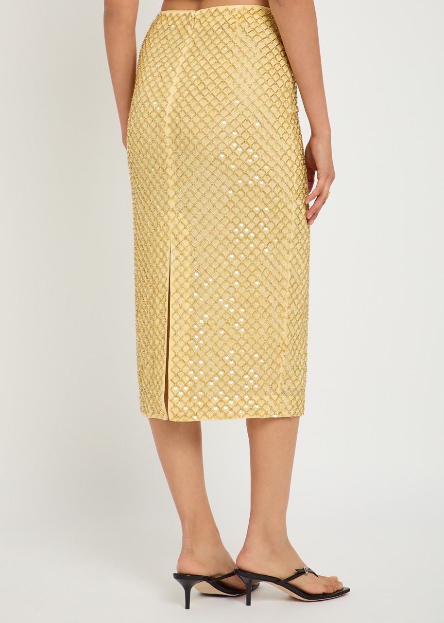 Veronica Beard Allora Bead-embellished Chiffon Midi Skirt - 3