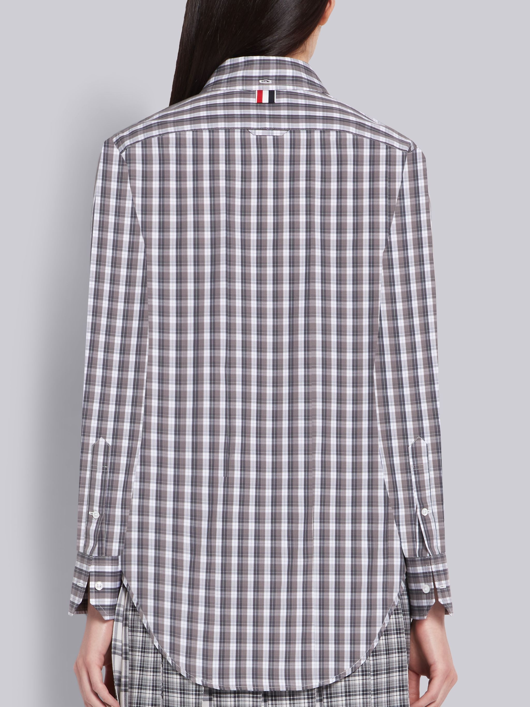 Medium Grey Poplin Micro Buffalo Check Long Sleeve Button Down - 4