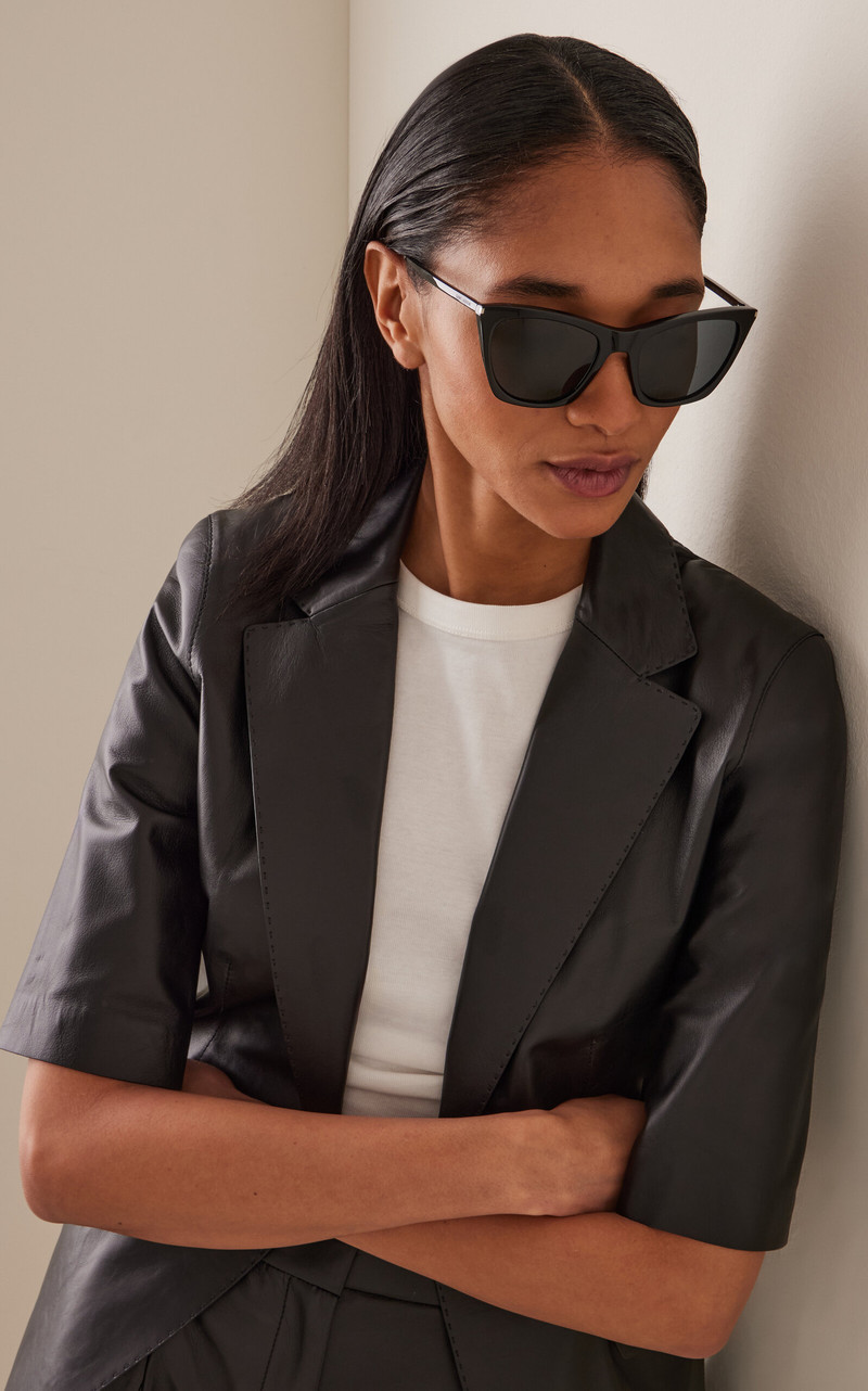 SAINT LAURENT Kate Cat-Eye Acetate Sunglasses black outlook