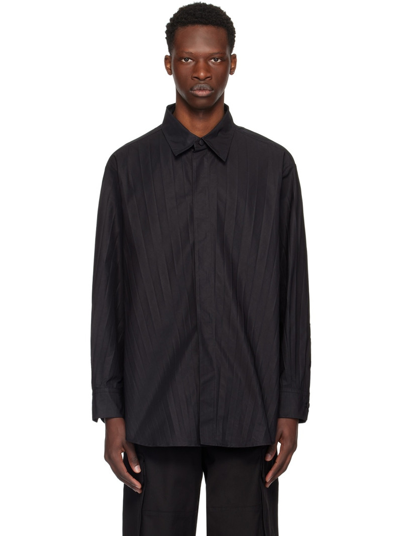 Black Garment-Pleated Shirt - 1